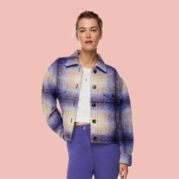 Wilfred Free The Ganna™ Cropped Shirt Jacket - Purple Plaid - Picture 2 of 8